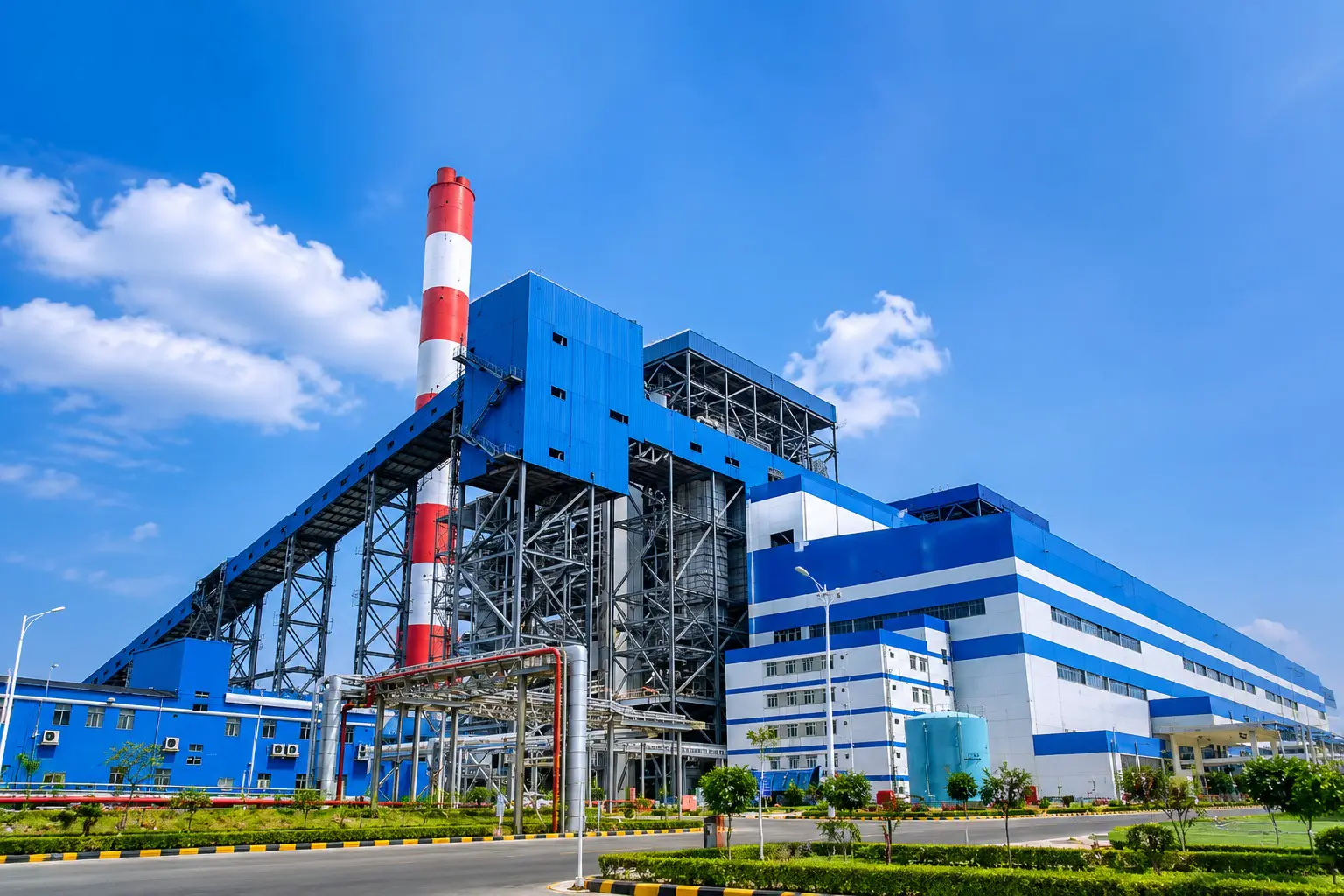 Industrial site management reviewing blueprints